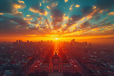 Stunning Sunset over Metropolitan Cathedral and Modern Skyscrapers, a Photo by AS photostudio