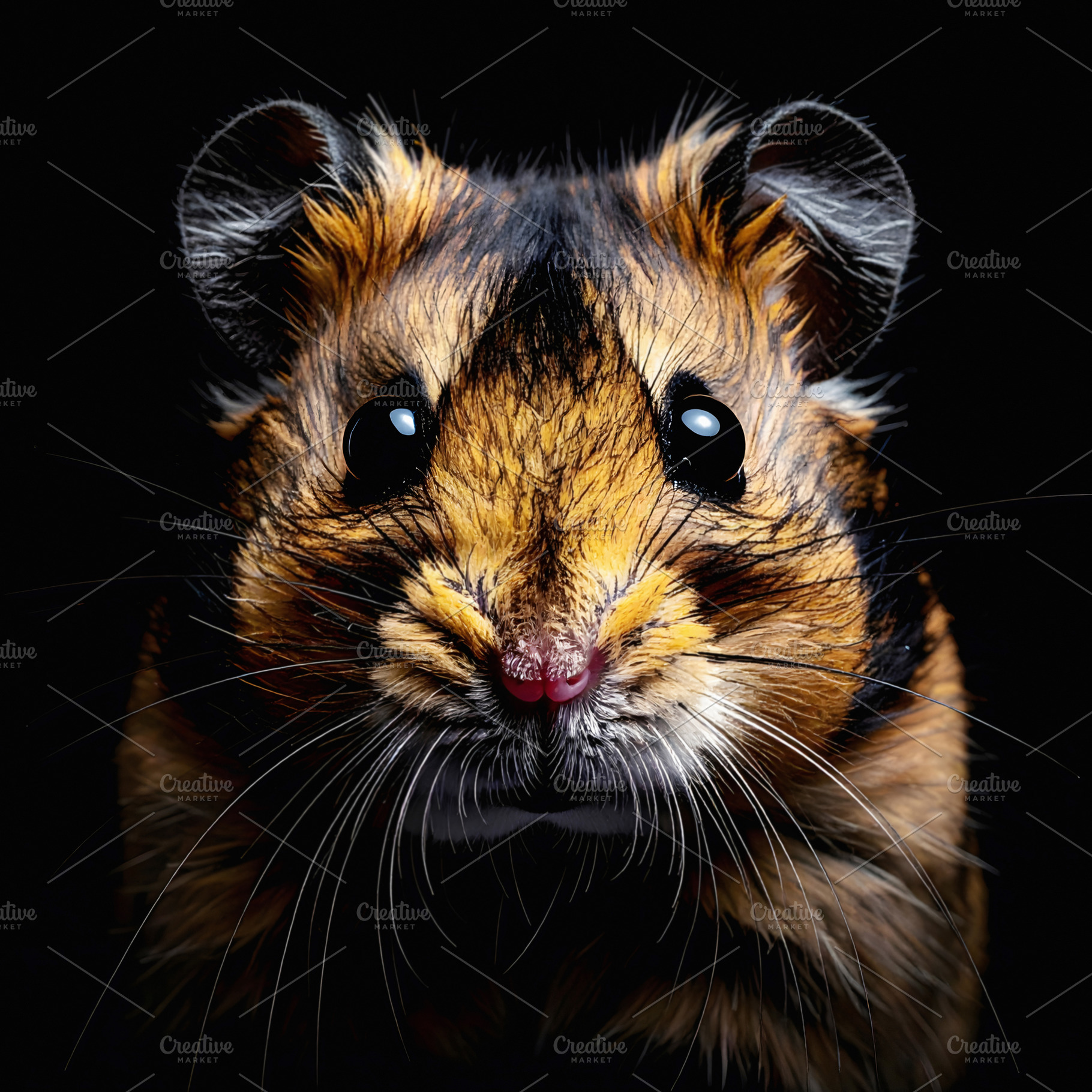 Dark portrait of a striped golden hamster face, an Animal Photo by GoodGoods