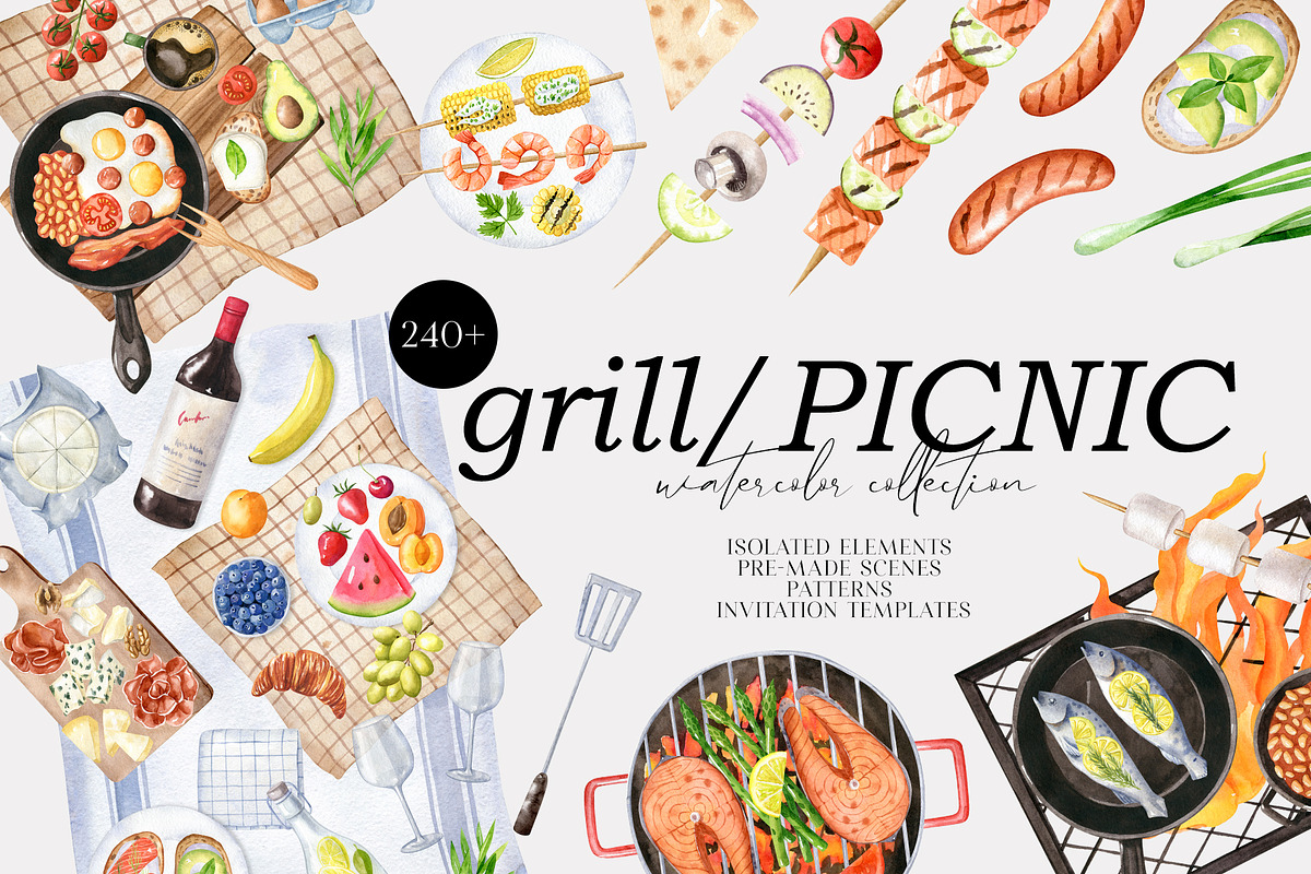 Grill and Picnic watercolor set, a Food Illustration by Natalia Fedorova (Photo 1 of 11)