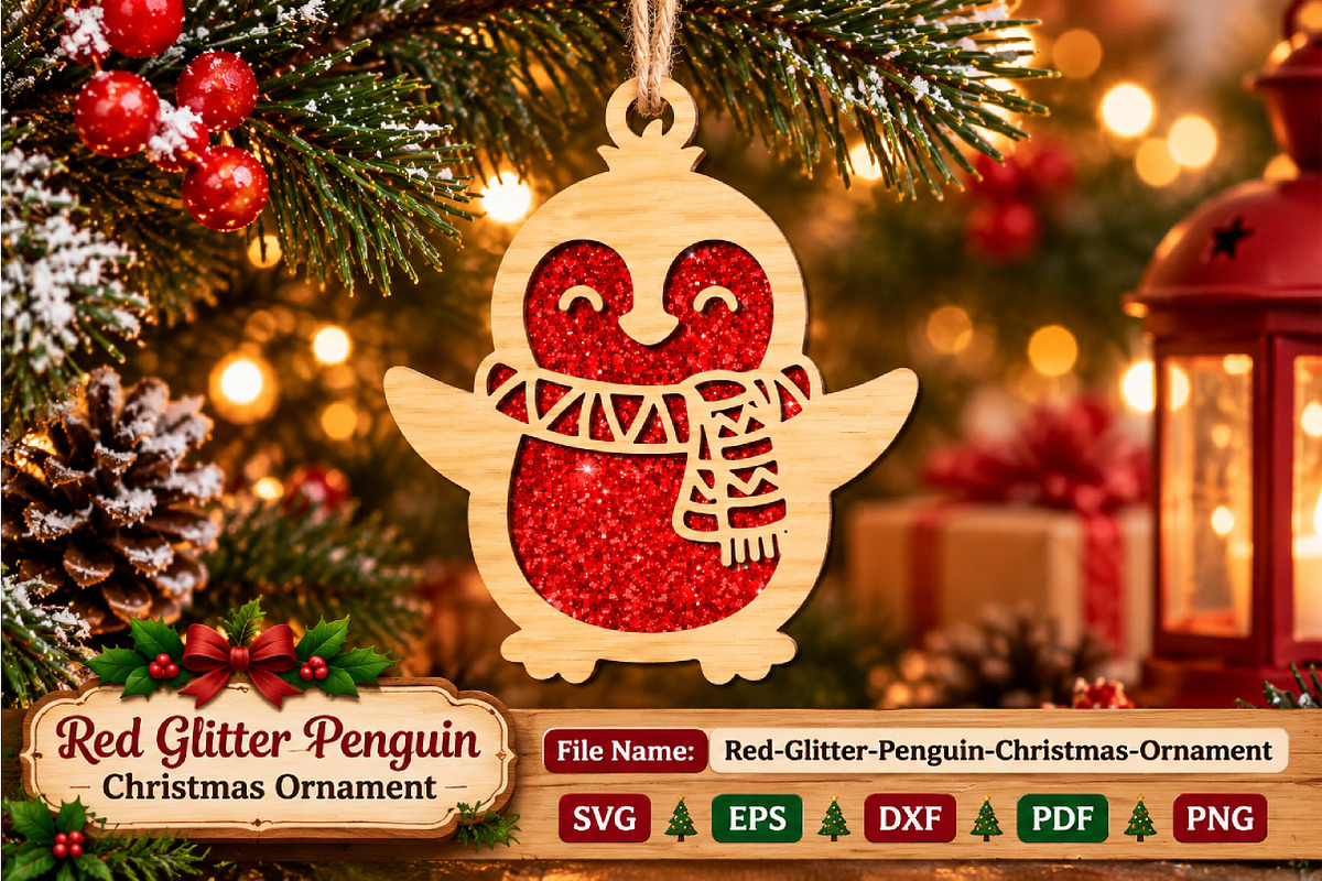 Penguin Christmas Ornament Laser Cut, an Object Graphic by DreamCafeArt (Photo 1 of 3)