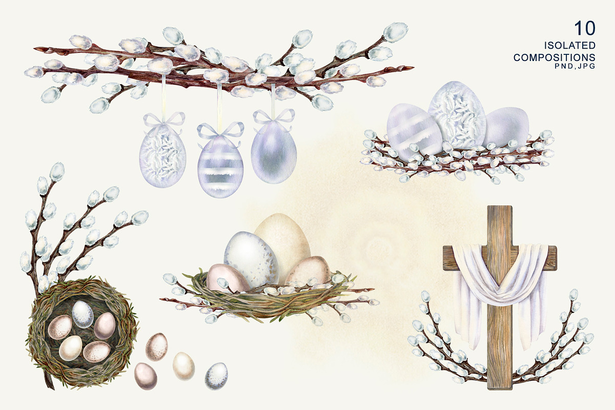 EASTER Willow, Watercolor Clipart, a Decorative Illustration by EL_SUHOVA (Photo 3 of 7)