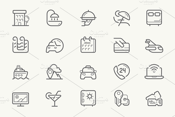 Hotel Services Line Icons