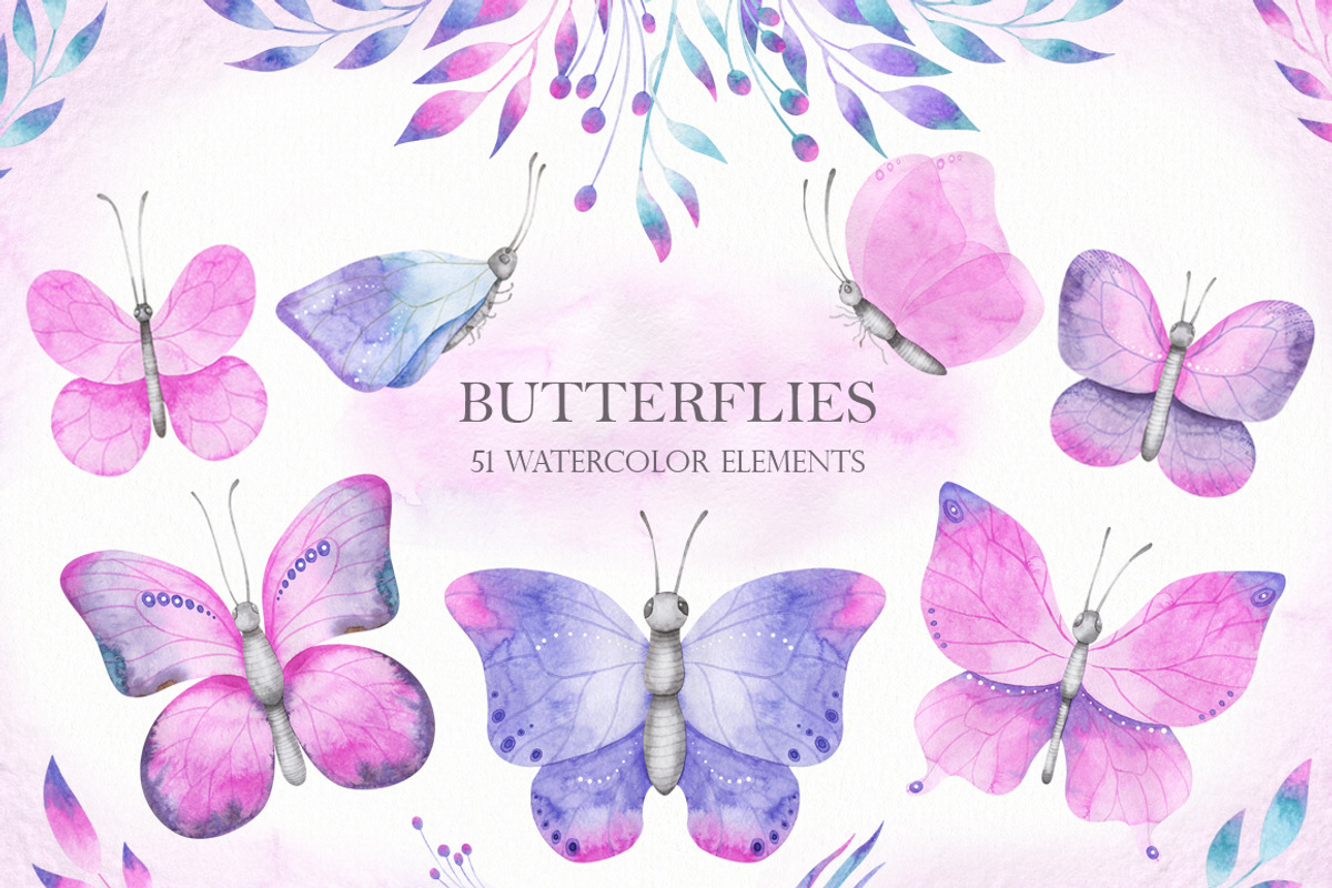 Watercolor butterflies clipart, an Illustration by OrangePeafowlArt (Photo 1 of 9)