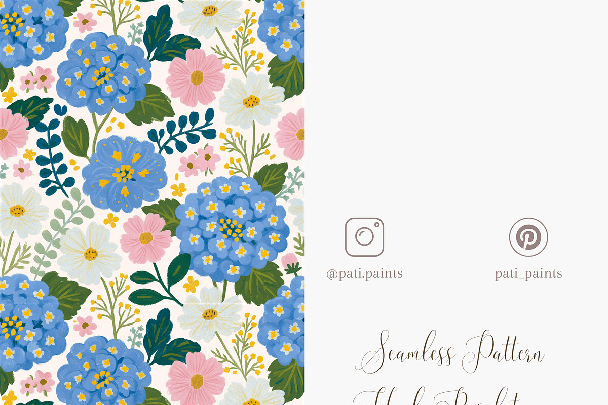 Blue Hydrangea Floral Seamless, a Pattern Graphic by Pati Charm Studio (Photo 5 of 6)