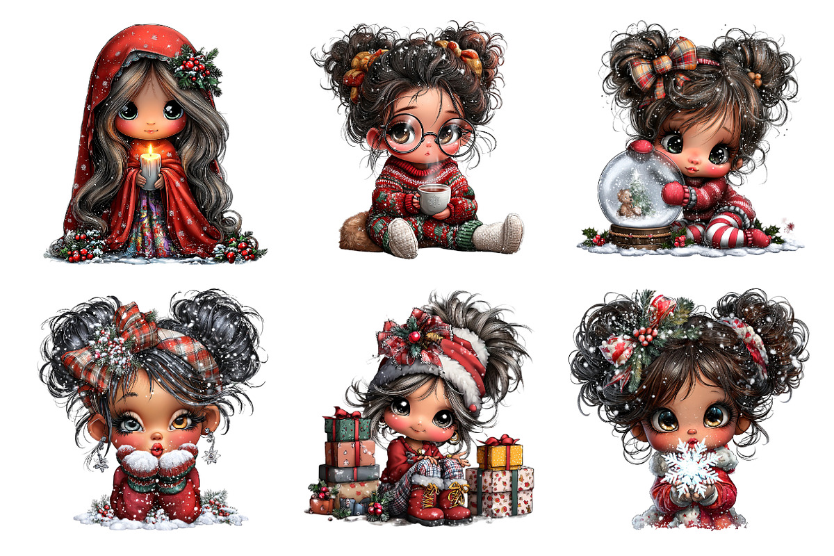 Whimsical Christmas Girl Clipart, an Illustration by DreamArtGraphic (Photo 3 of 5)