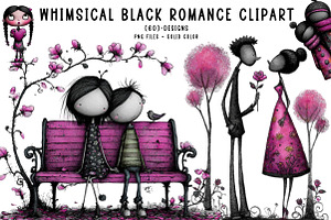 Whimsical black romance clipart, an Illustration by CreationArt