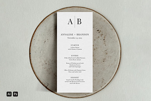 Wedding Menu | Modern Initials