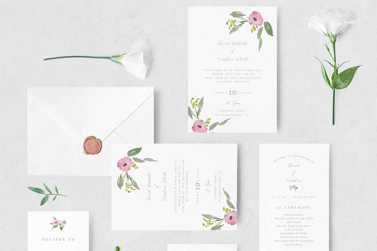 Floral Wedding Invitation Suite, a Stationery Template by By Stephanie Design (Photo 3 of 6)