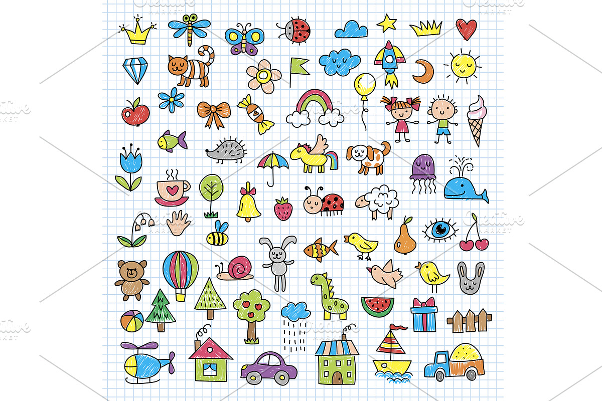 Kids sketches. Pencil doodles funny, a Background Graphic by Onyx