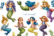 Mermaids - Watercolor Clip Art Set, an Illustration by Mashamashastu (Thumbnail 2 of 9)