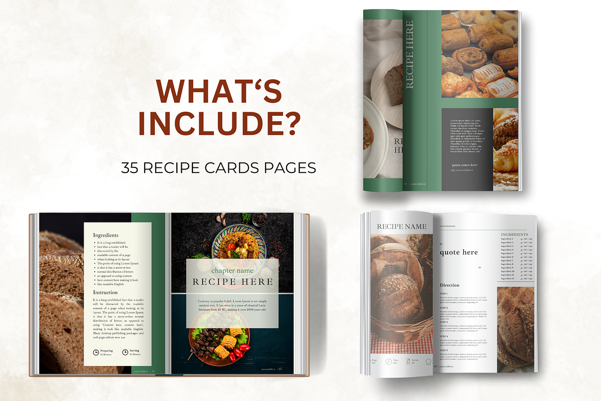 Green Recipe Pages Canva Template, a Poster Template by Digital By Nikoleta (Photo 2 of 9)