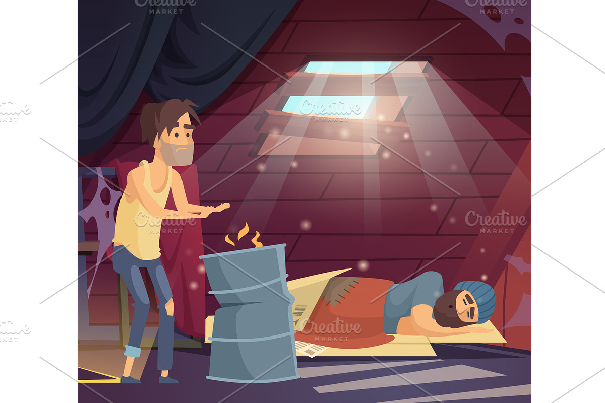 Homeless people. old sad persons, an Illustration by Onyx