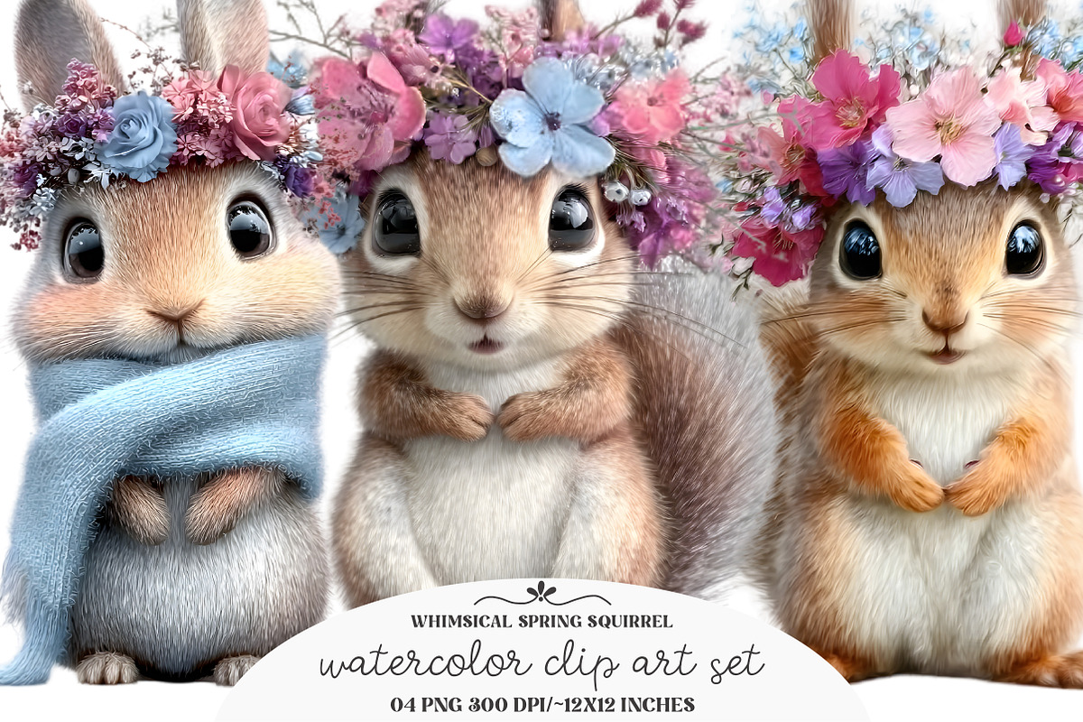 Whimsical Spring Squirrel Clipart, an Illustration by GatewayDesign (Photo 3 of 3)