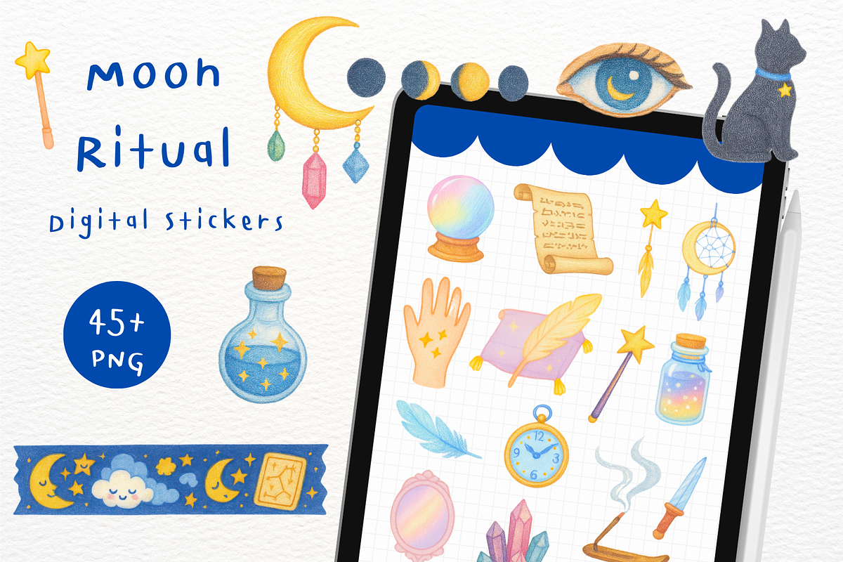 Moon Ritual Goodnotes Stickers, an Illustration by mimimeow (Photo 1 of 3)