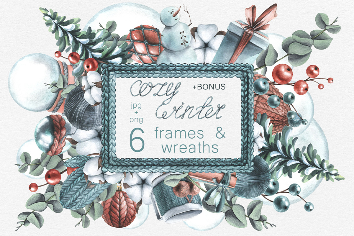 Cozy Winter Watercolor Frames, a Marketing Template by NATASHA CHU (Photo 1 of 5)