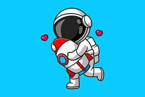 Cute Astronaut Hug Rocket Cartoon