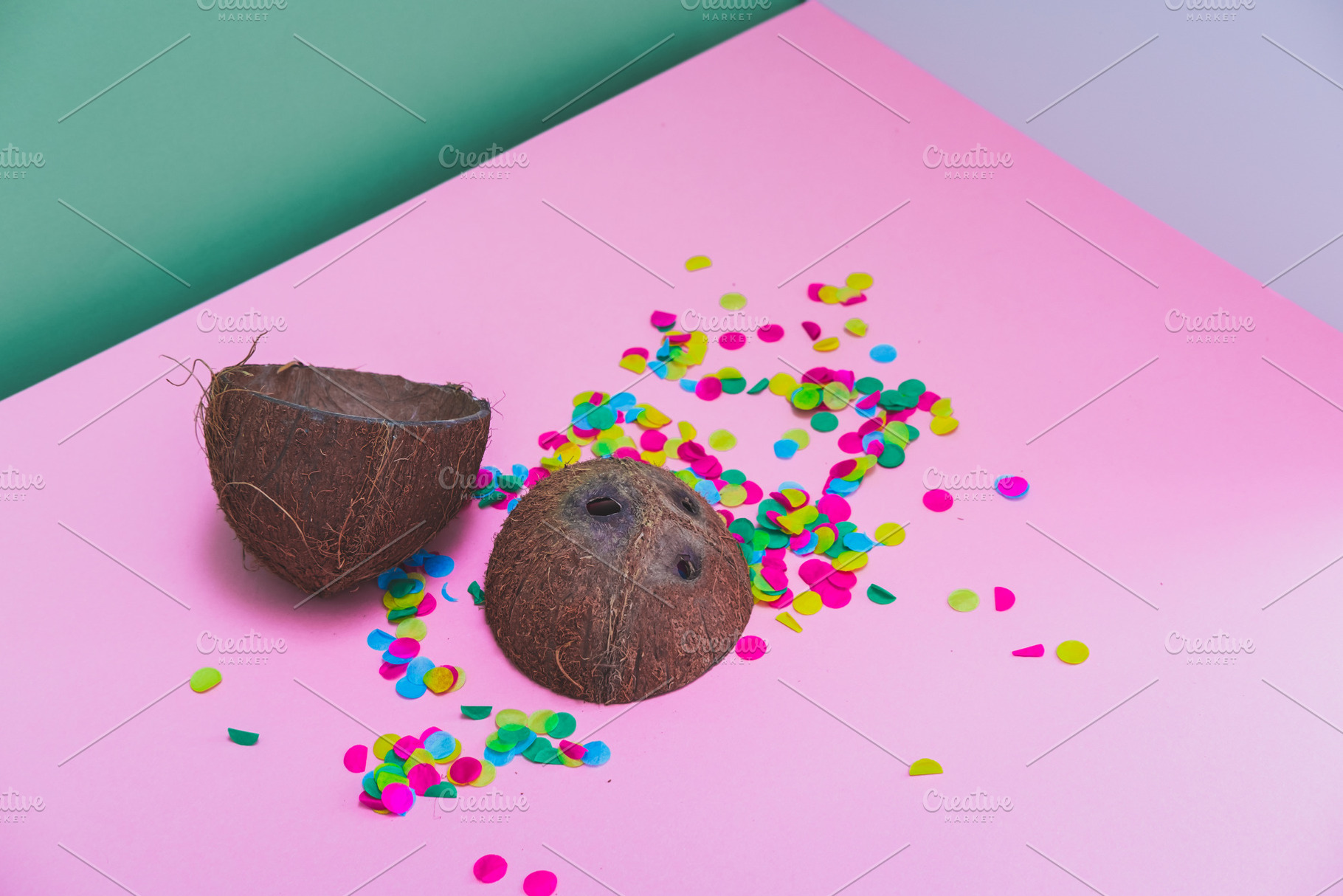 Two coconut shells with confetti, a Holiday Photo by Katya Havok