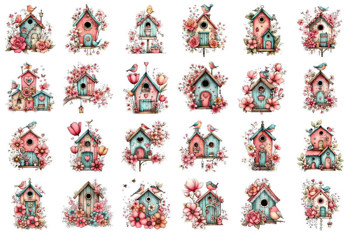 Spring Bird House Bundle Clipart, an Illustration by designcity5 (Photo 2 of 5)