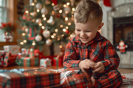 Cute Boy With His Christmas Gifts, a Holiday Photo by Andy Dean Photography