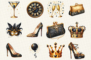 Happy New Year Gold and Black Clipar, an Illustration by DreamCafeArt (Thumbnail 5 of 8)