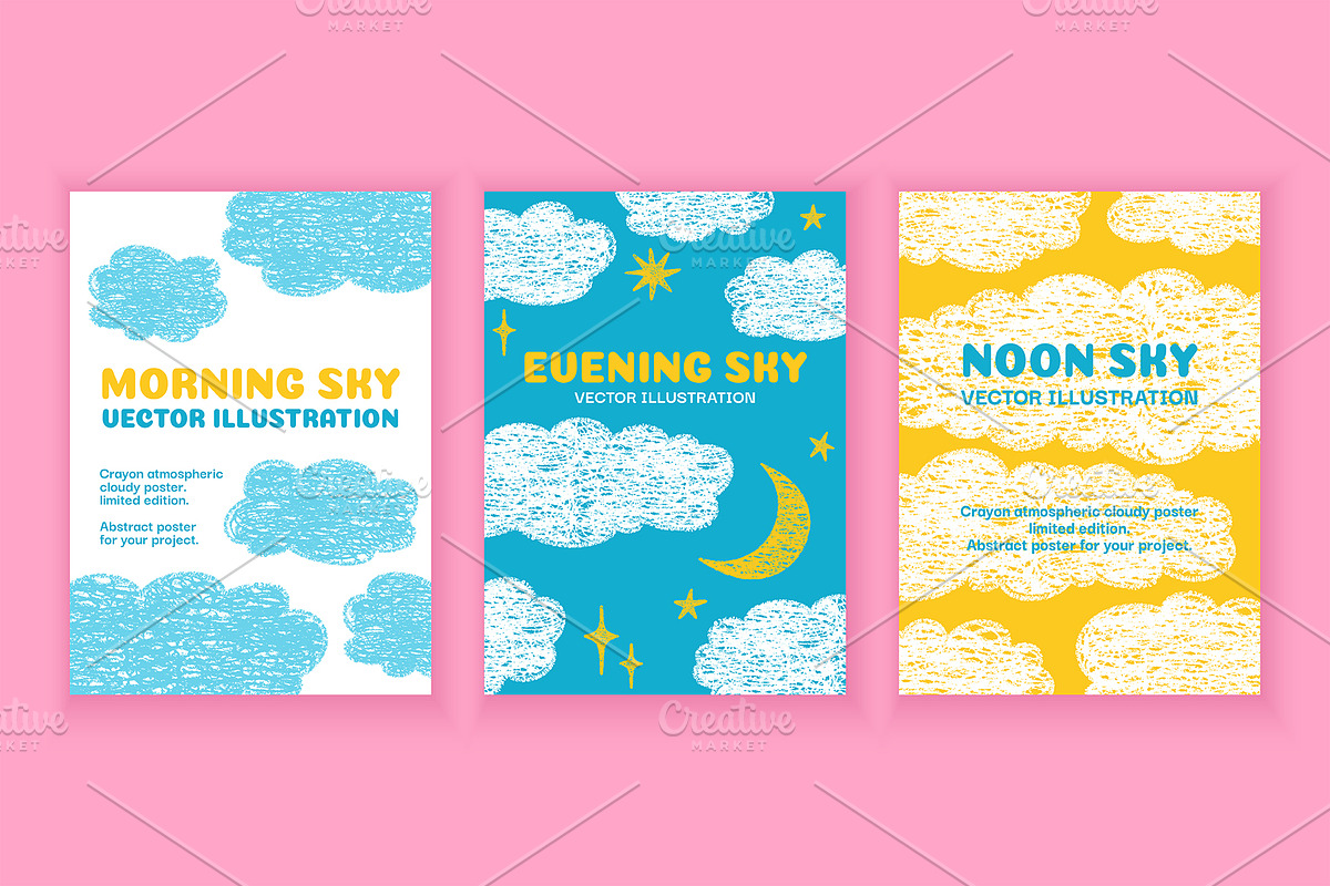 Crayon Clouds and Stars vector art, a Decorative Illustration by Neliakott ♥ (Photo 3 of 6)