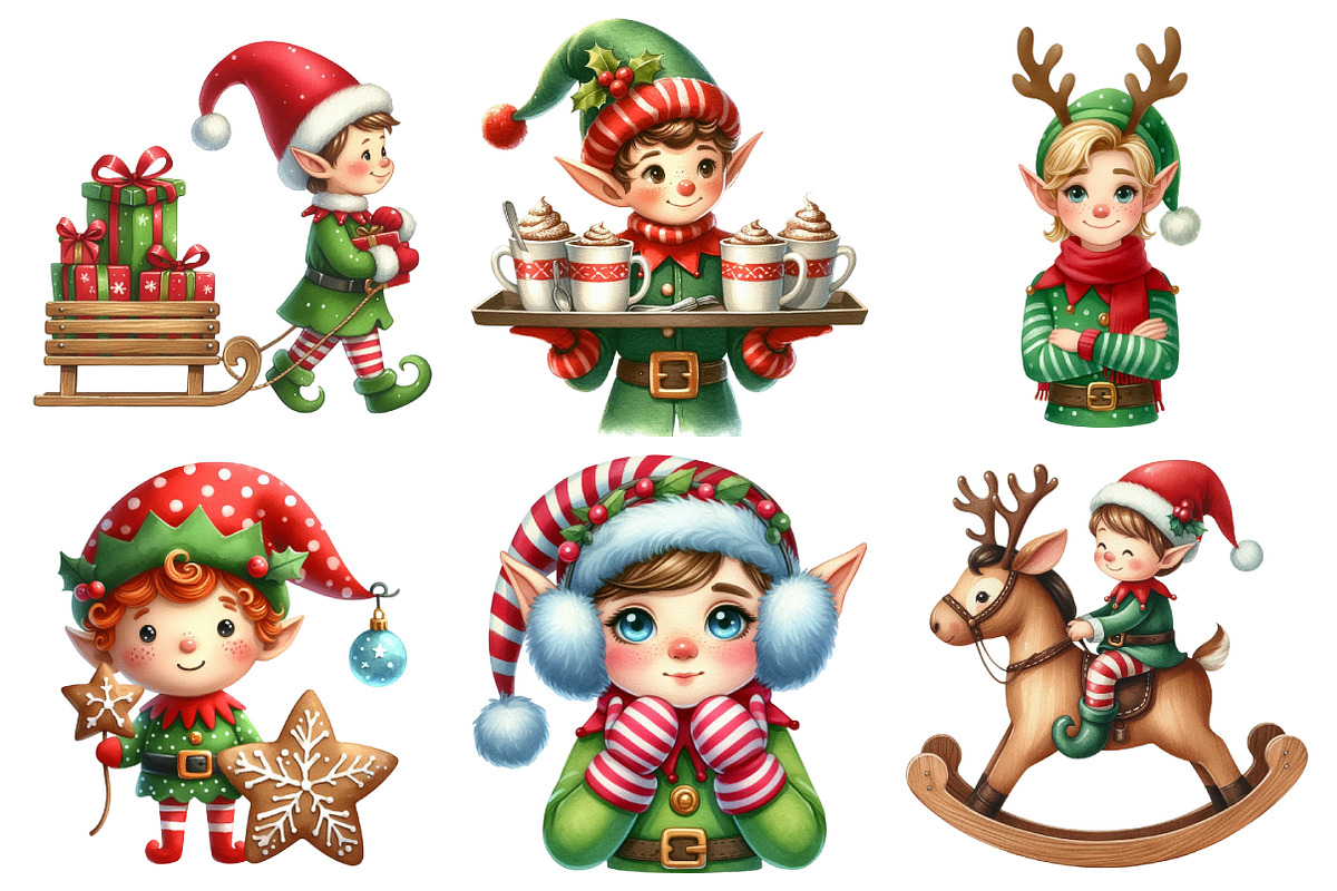 Christmas Elf Watercolor Clipart, an Illustration by Daily.Designs (Photo 5 of 5)