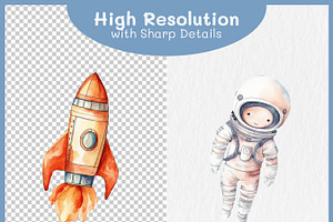 Cute Astronauts Watercolor Clipart