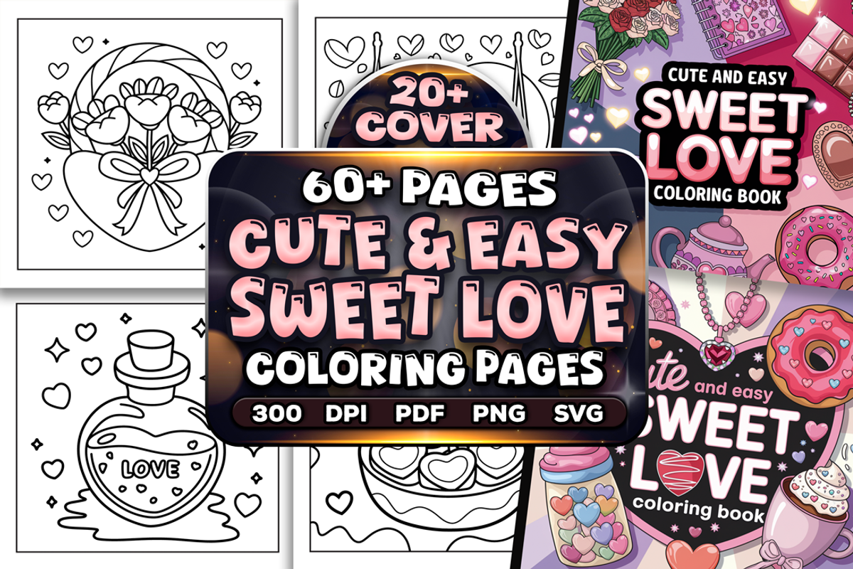 Cute Easy Sweet Love Coloring Page, a Seasonal Illustration by Craftsbeefy (Photo 1 of 4)