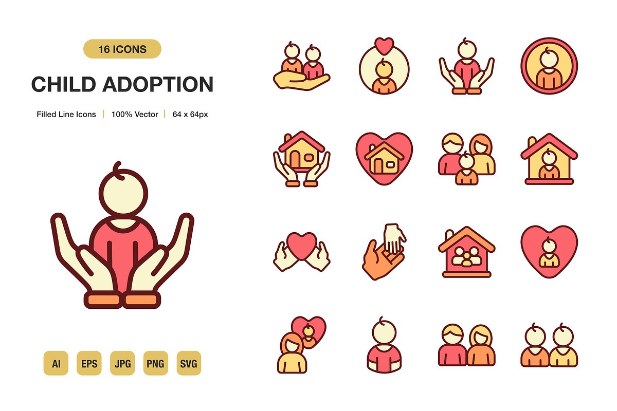 Child Adoption Color Icons, an Icon by Spacepixel Creative