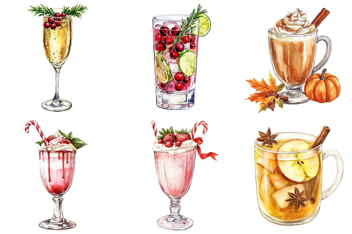 Christmas Drinks Watercolor Clipart, a Seasonal Illustration by CitraGraphics (Photo 3 of 6)