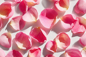 Fresh pink rose petals softly scattered across a light surface creating a delic, a Nature Photo by AlyaAnd
