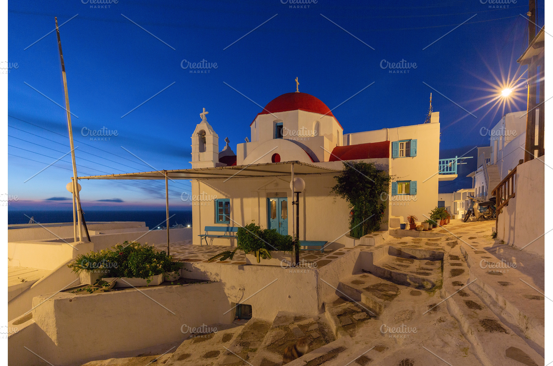 Church with red dome at blue hour in, an Architecture Photo by kavalenkava