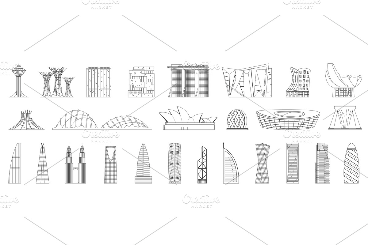 Line art collection of iconic modern, an Object Illustration by Flashvector