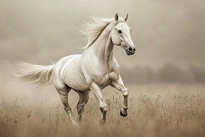 Majestic white horse galloping grace, an Animal Photo by Pixeness Studio