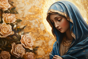 Statue of Virgin Mary surrounded by, a Holiday Photo by MistyDay