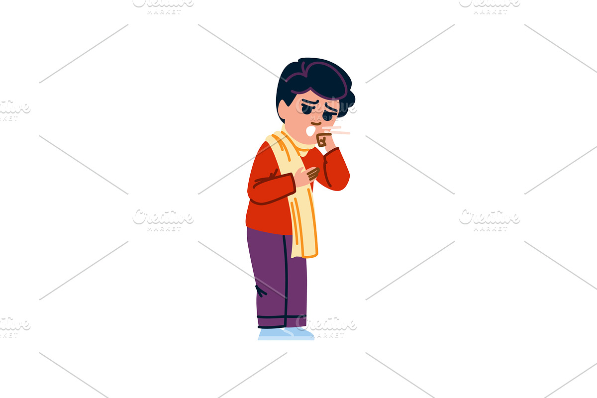 Sick child coughing and holding, an Object Illustration by pikepicture