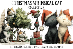 Whimsical Christmas Cats Clipart, an Illustration by OK Design