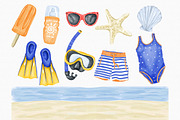 Watercolor Summer Beach Set, an Illustration by MiracleArtAndDesign (Thumbnail 2 of 4)