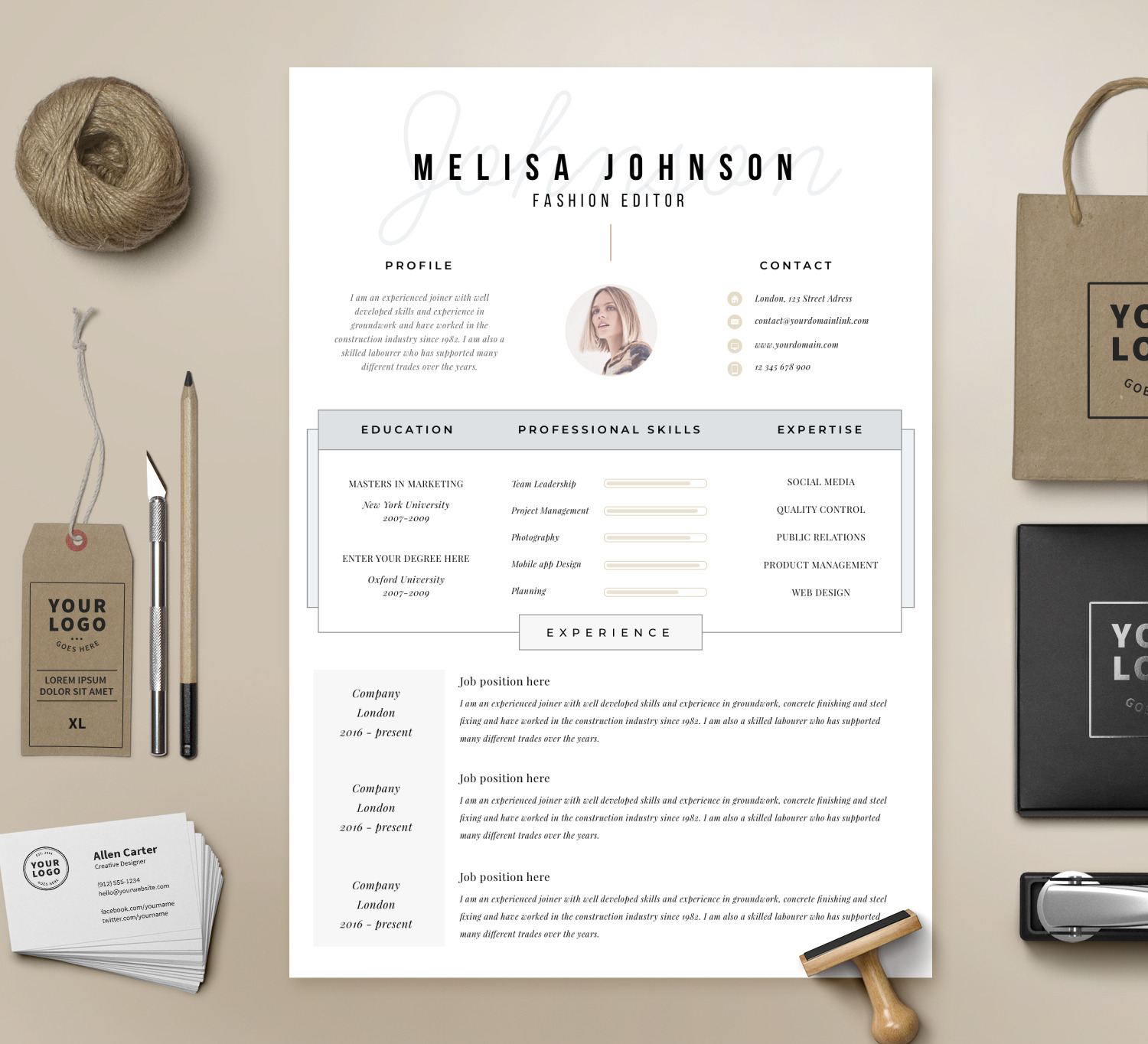 Resume Template 1 page Amsterdam Resume Templates ~ Creative Market
