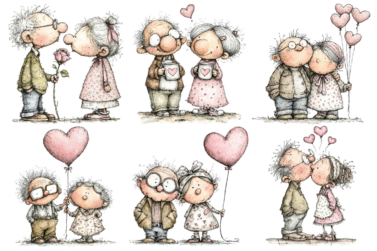 Old Couple Valentine Day Clipart, an Illustration by Pixels.Craft (Photo 2 of 5)