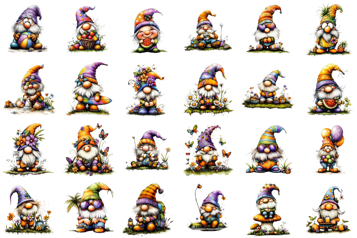 Whimsical Summer Gnome Clipart, an Illustration by designcity5 (Photo 2 of 5)