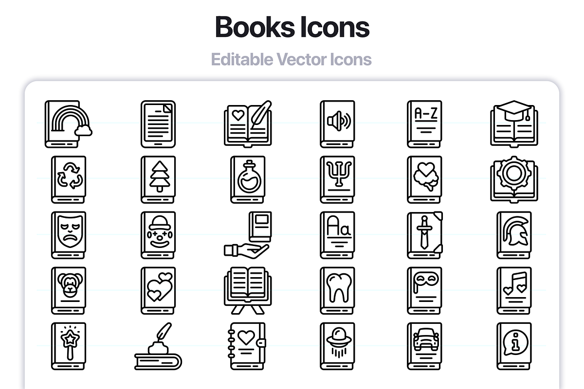 100 Books Line Vector Icons, an Outline Icon by Juicy Icons (Photo 5 of 6)