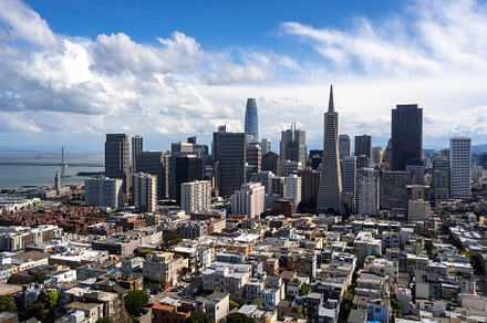 Panoramic view of San Francisco Bay and downtown skyline, USA, an Architecture Photo by GoodGoods
