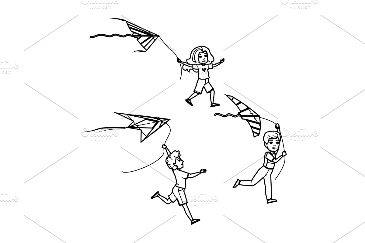 fly flying kite kid vector, a Person Illustration by pikepicture