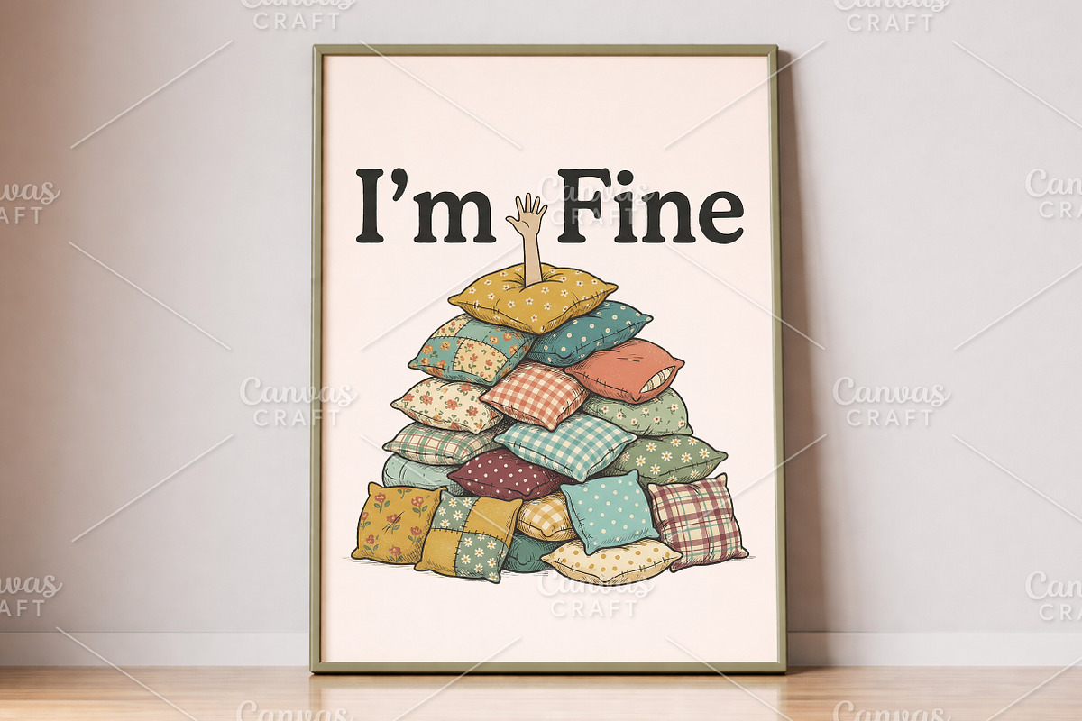 Funny I’m OK Pillow Pile PNG, an Illustration by Canvas Craft (Photo 5 of 6)