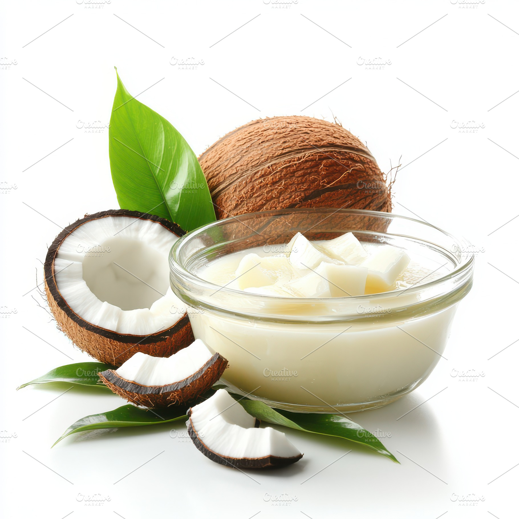 Fresh Coconut Milk in Glass Bowl wit, a Food & Drink Photo by Pixeness Studio