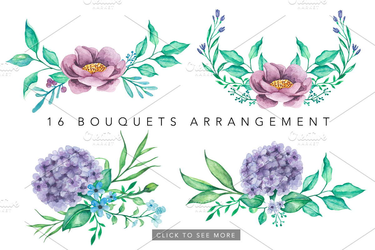 VIOLITA Floral Design Set Watercolor, a Texture Illustration by andypray (Photo 4 of 6)
