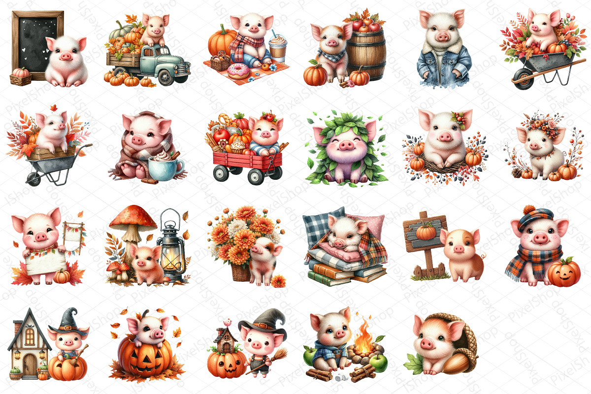 Watercolor Autumn Pig Clipart, an Illustration by DreamPrint404 (Photo 5 of 6)