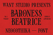 Baroness Beatrice by Want Studio, a Blackletter Font by Want Studio (Thumbnail 1 of 6)