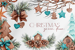Christmas Pine Branches & Wood Decor